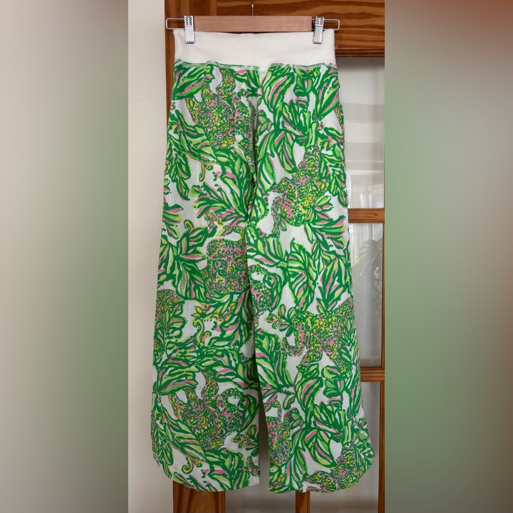 NEW Lilly Pulitzer The Beach Pant Linen Seeing Pink Elephants Print Wide Leg XS - Picture 2 of 6